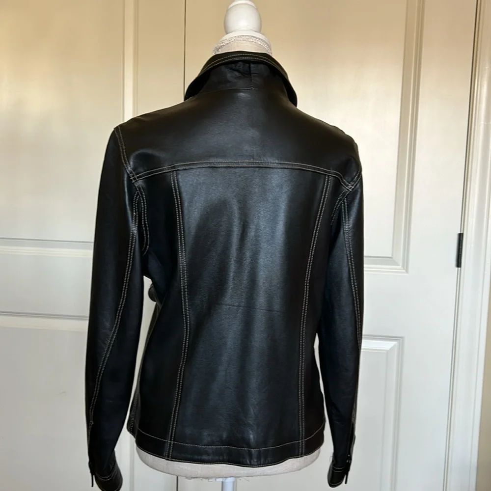 Black Leather Jean jacket (M) - Picture 3 of 9